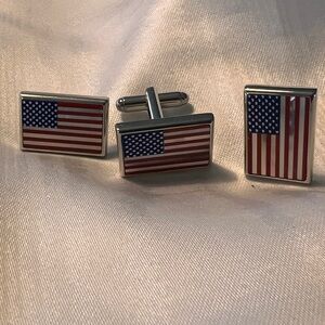 American Flag Cufflinks and Tie Clip Set